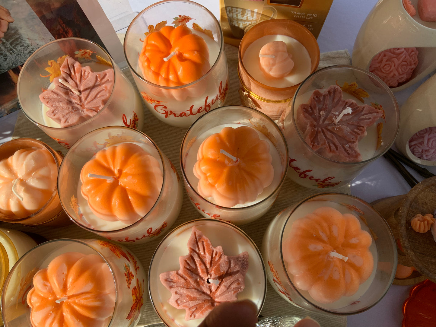 Fall leaves thanksgiving candles