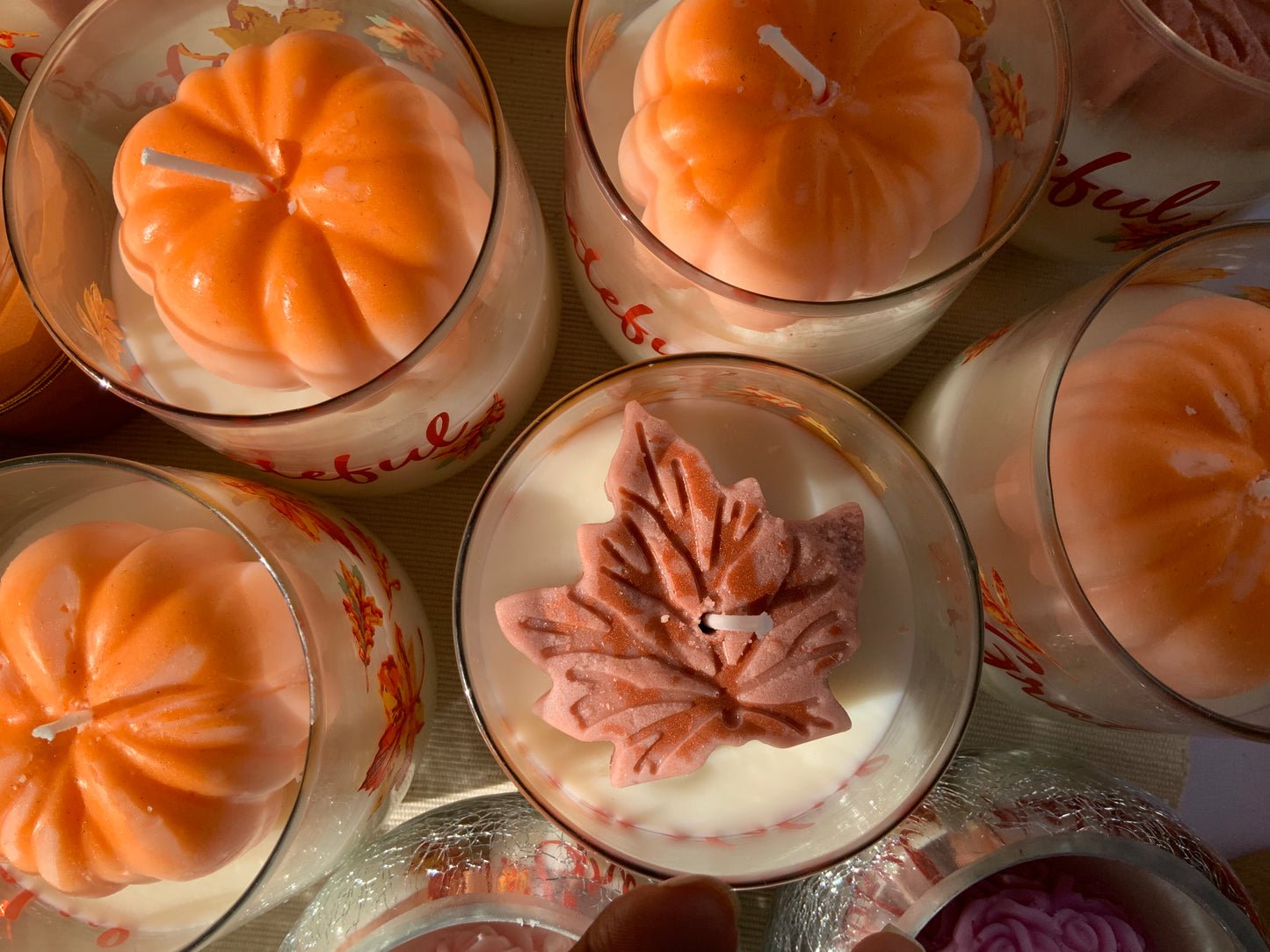 Fall leaves thanksgiving candles